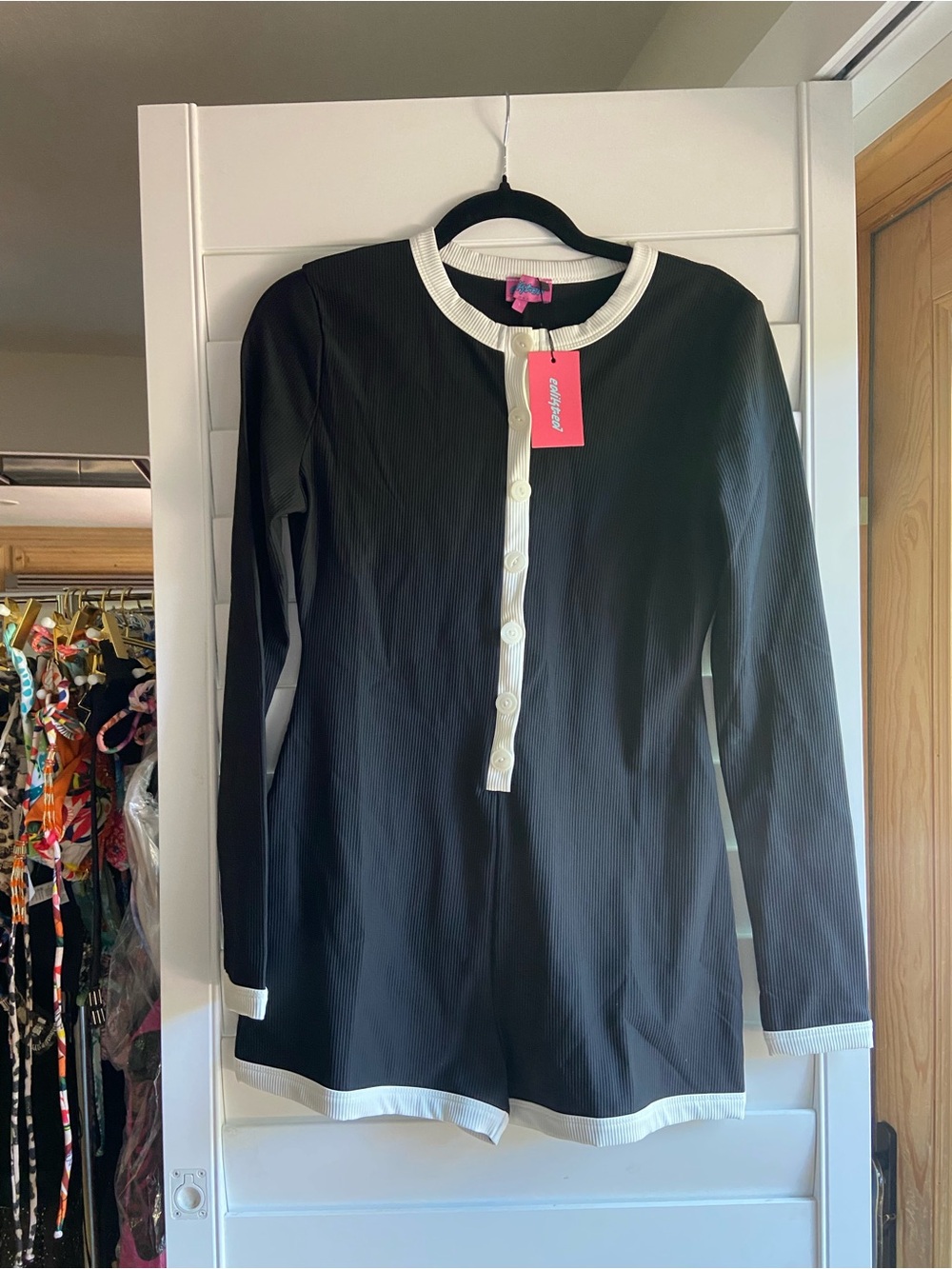 Edikted Black Long-Sleeve Romper with White Trim